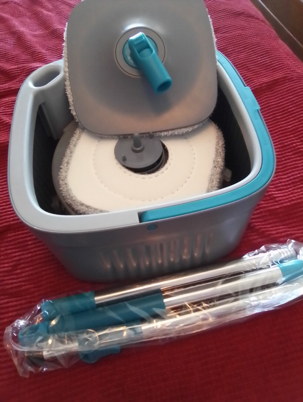 Authentic Home AH Square Spin Mop with Gray Head and Light Blue Handle